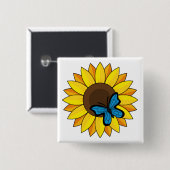 Sonnenblumen und Blauer Schmetterling Button (Vorne & Hinten)