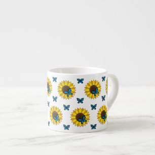 Sonnenblumen und Blauer Schmetterling Espressotasse