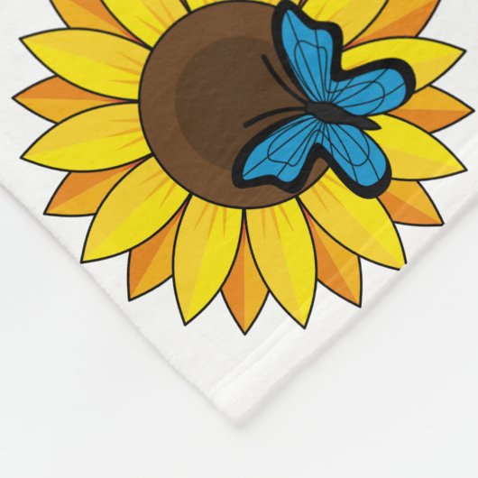 Sonnenblumen und Blauer Schmetterling Fleecedecke (Ecke)