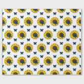 Sonnenblumen und Blauer Schmetterling Geschenkpapier (Flach)