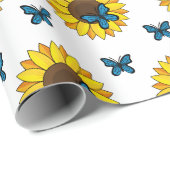 Sonnenblumen und Blauer Schmetterling Geschenkpapier (Rolleneckpunkt)