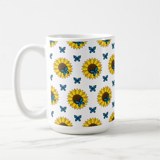 Sonnenblumen und Blauer Schmetterling Kaffeetasse (Links)