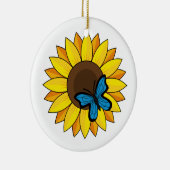 Sonnenblumen und Blauer Schmetterling Keramik Ornament (Rechts)