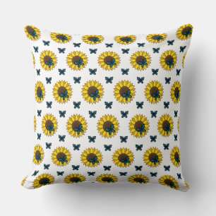 Sonnenblumen und Blauer Schmetterling Kissen