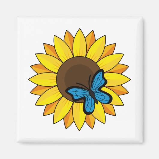 Sonnenblumen und Blauer Schmetterling Magnet (Vorne)