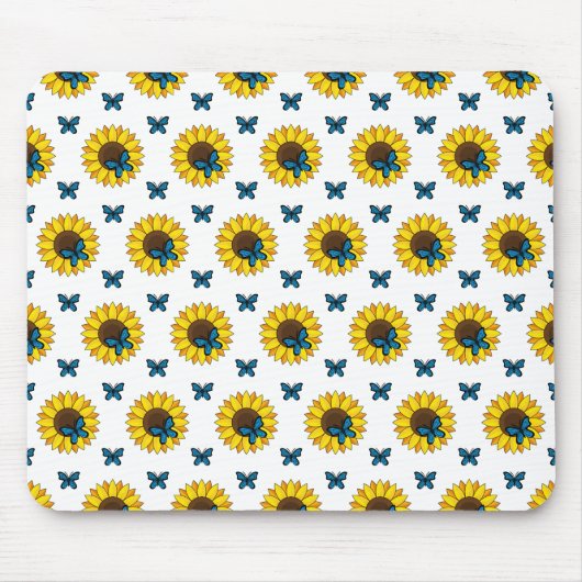 Sonnenblumen und Blauer Schmetterling Mousepad (Vorne)