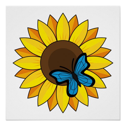 Sonnenblumen und Blauer Schmetterling Poster (Vorderseite)