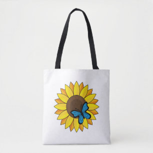 Sonnenblumen und Blauer Schmetterling Tasche