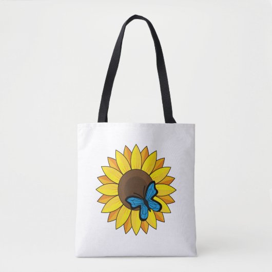 Sonnenblumen und Blauer Schmetterling Tasche (Vorderseite)