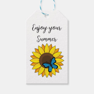 Sonnenblumen und Blauer Schmetterling Text hinzu Geschenkanhänger