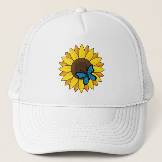 Sonnenblumen und Blauer Schmetterling Truckerkappe (Vorderseite)
