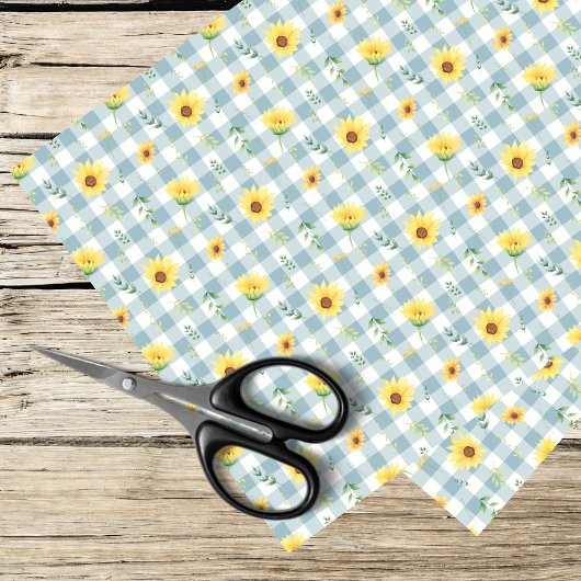 Sonnenblumen und Blaugingham Seidenpapier