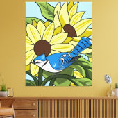 Sonnenblumen und Bluejay Leinwanddruck (Insitu (Wohnzimmer))