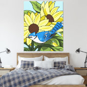 Sonnenblumen und Bluejay Leinwanddruck (Insitu (Schlafzimmer))