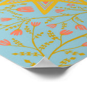 Sonnenblumen und blühende Weinberge Muster blau Poster (Ecke)