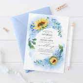 Sonnenblumen und Blütenblütenhochzeit in Dusty Blu Einladung