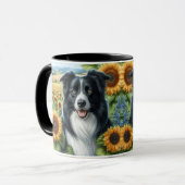 Sonnenblumen und Border Collie Hund Lover Tasse (Vorderseite Links)