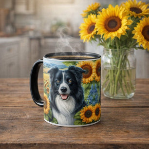 Sonnenblumen- und Border Collie-Hundeliebhaber-Tas Tasse