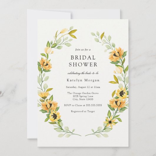Sonnenblumen und Brautparty des Grünkranzes Einladung (Vorderseite)