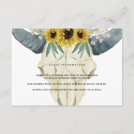 Sonnenblumen und Bull Watercolor Gästebuchsinforma Begleitkarte (Vorderseite)