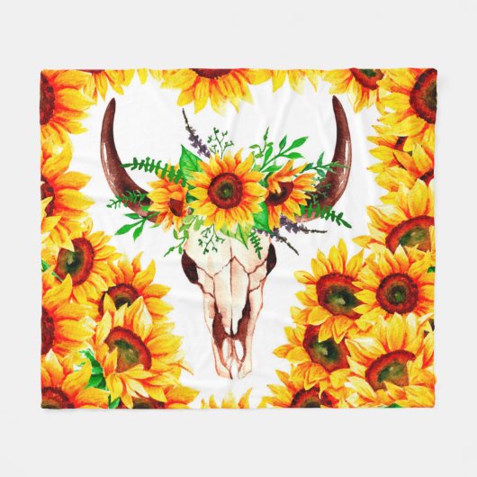 Sonnenblumen und Bullenschädel Fleecedecke (Vorderseite (Horizontal))