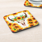 Sonnenblumen und Bullenschädel Getränkeuntersetzer (Linke Seite)