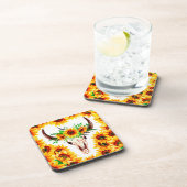 Sonnenblumen und Bullenschädel Getränkeuntersetzer (Rechte Seite)