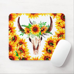 Sonnenblumen und Bullenschädel Mousepad