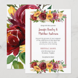 Sonnenblumen und Burgunder Blütentropfen Einladung