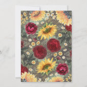 Sonnenblumen und Burgunder Rose Rustikaler Abschlu Einladung (Rückseite)