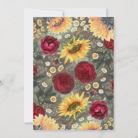 Sonnenblumen und Burgunder Rose Rustikales Brautpa Einladung (Rückseite)