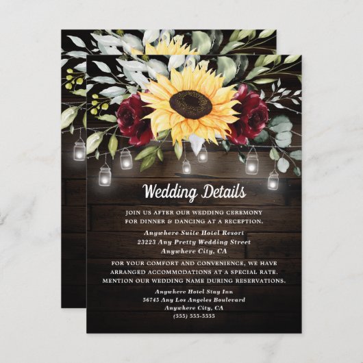 Sonnenblumen und Burgunder Rote Rose Rustikale Hoc Begleitkarte (Vorne/Hinten)