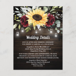 Sonnenblumen und Burgunder Rote Rose Rustikale Hoc Begleitkarte