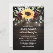 Sonnenblumen und Burgunder Rote Rose Rustikale Hoc Einladung (Vorderseite)