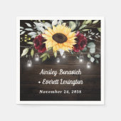 Sonnenblumen und Burgunder Rote Rose Rustikale Hoc Serviette (Vorderseite)