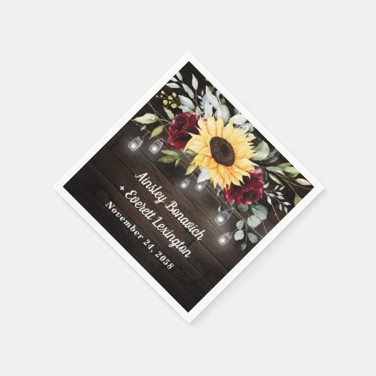 Sonnenblumen und Burgunder Rote Rose Rustikale Hoc Serviette (Ecke)