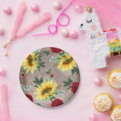 Sonnenblumen und Burgunder Rote Rosen Rustikaler F Pappteller (Party)