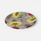 Sonnenblumen und Burgunder Rote Rosen Rustikaler F Pappteller (Schrägansicht)