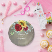 Sonnenblumen und Burgunder Rote Rosen Rustikales L Pappteller (Party)