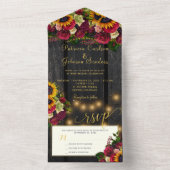 Sonnenblumen und burgundische Rose rustikale Hochz All In One Einladung (Innen Boden)