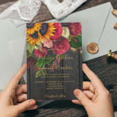 Sonnenblumen und burgundische Rose rustikale Hochz Einladung