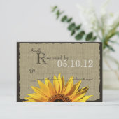 Sonnenblumen und Burlap-Reaktion RSVP Karte (Stehend Vorderseite)