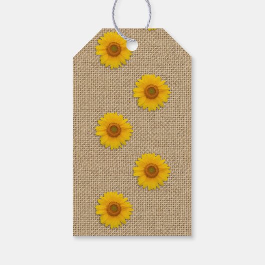 Sonnenblumen und Burlap-Rustikale Geschenketiketts Geschenkanhänger (Rückseite)