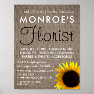 Sonnenblumen und Burlap, Werbung in Floristry Poster