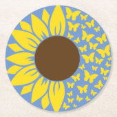 Sonnenblumen und Butterfly Blau und Gelb Untersetz Runder Pappuntersetzer (Vorderseite)