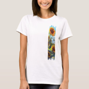 Sonnenblumen und Butterfly Pinselstrich T-Shirt