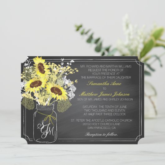 Sonnenblumen und Chalkboard Hochzeitskarte Einladung (Stehend Vorderseite)