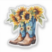 Sonnenblumen und Cowboy Boots Wasserdicht Aufkleber (Vorderseite)