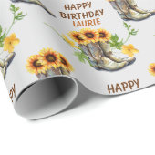 Sonnenblumen und Cowgirl Boots Birthday Geschenkpapier (Rolleneckpunkt)