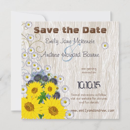 Sonnenblumen und Daisies Holzkörner Save the Date (Vorderseite)